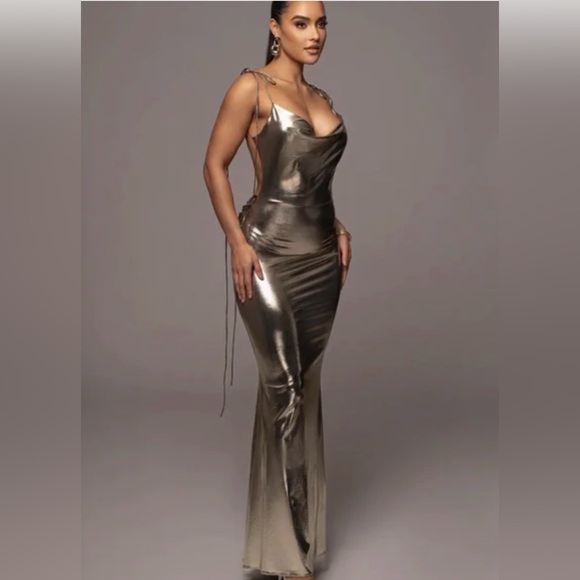 JLUXLABEL Dresses & Skirts - JLUXLABEL Heart Of Gold Metallic Gold Cowl-Neck Maxi Dress NWT